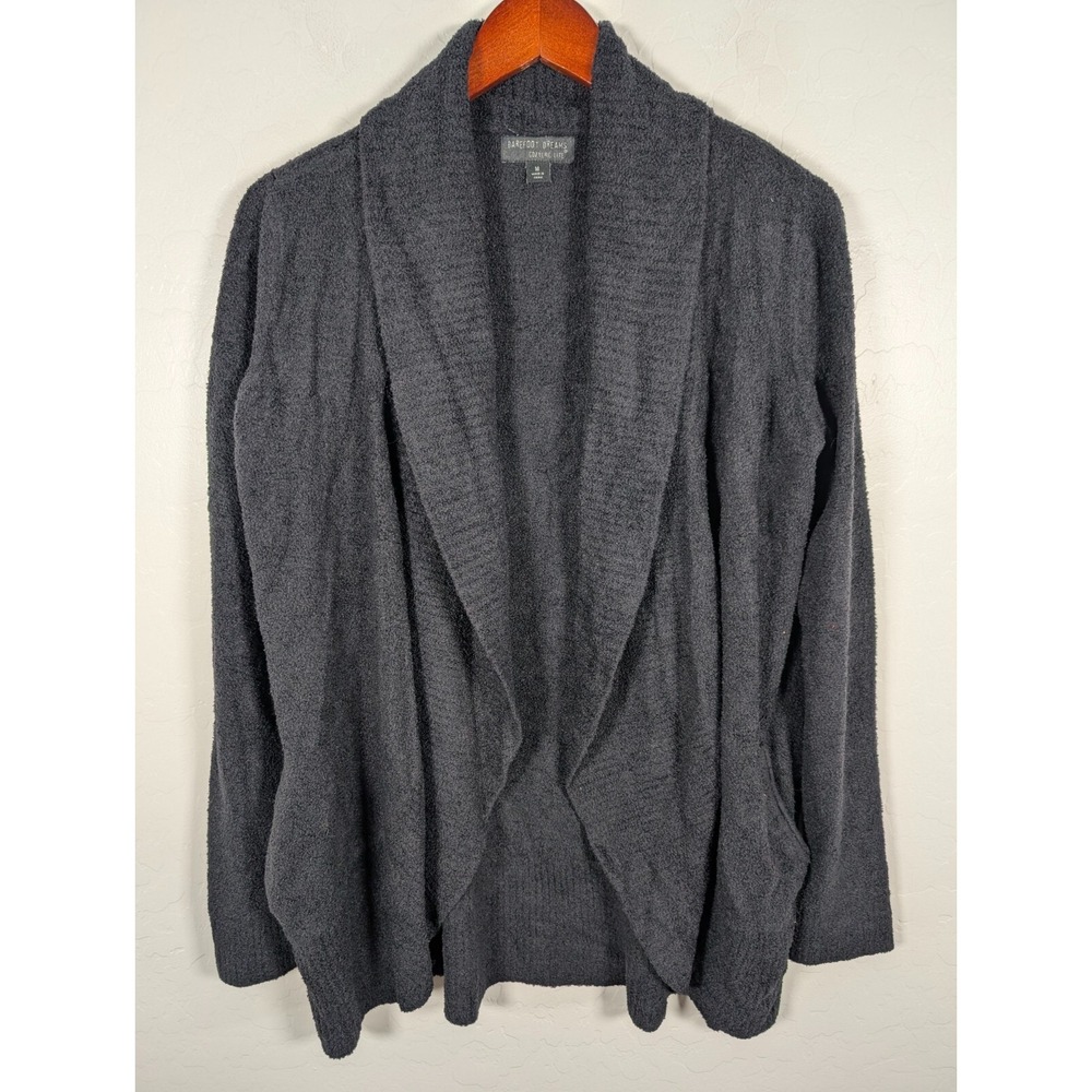 Barefoot Dreams Sweater Women Medium Black Cozy Chic Lite Open Cardigan Pockets